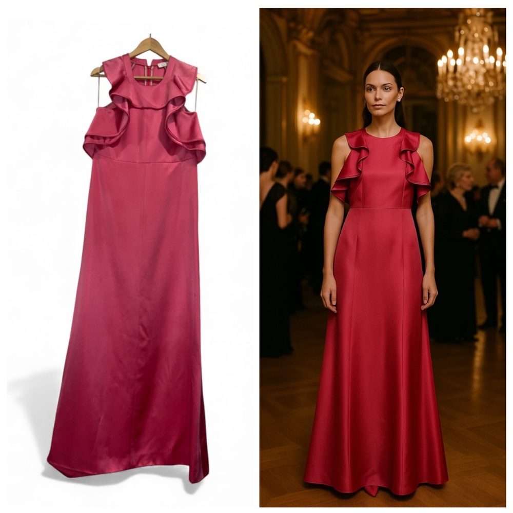 Chloé Pink Maxi Gown Silk Wool Ruffle 6 Wedding Evening Cocktail Boho Black Tie